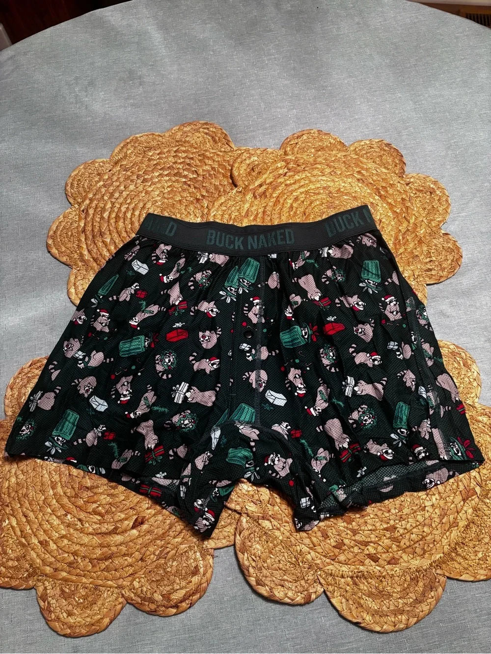 Duluth Trading Co. Buck Naked Bullpen Boxer Briefs Holiday Raccoon Size Medium